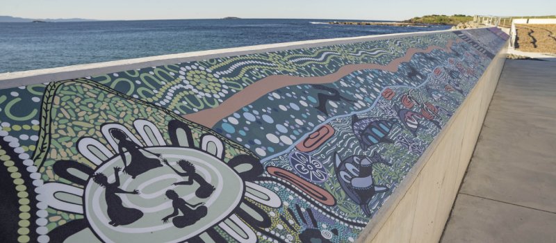 Indigenous artwork near lake