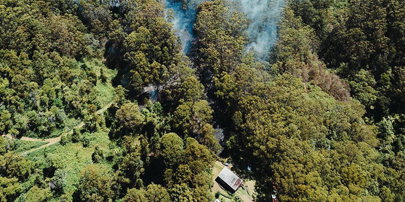 Fridays Creek aerial photo of bushfire smoke 