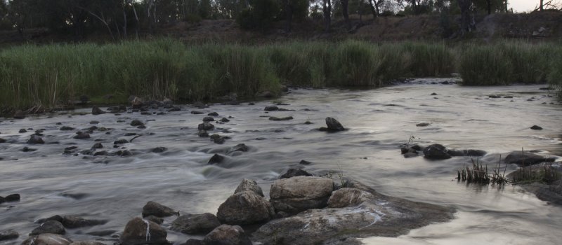 Heritage-protected indigenous fish traps on the Barwon River. Brewarrina, NSW.