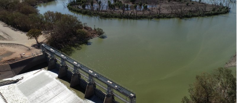 Drone Main Weir Menindee, March 2020.
