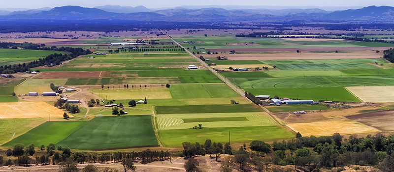 Valley view of farmland