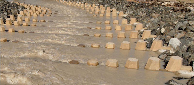 Baffled fishway made with rocks allowing movement of migratory native fish species.