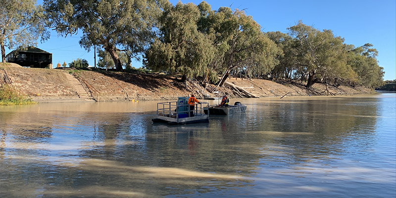 Department staff on pontoons