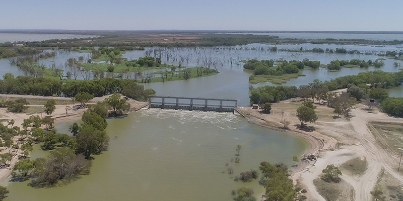 Looking towards the main weir at Menindee feeding from the Darling River