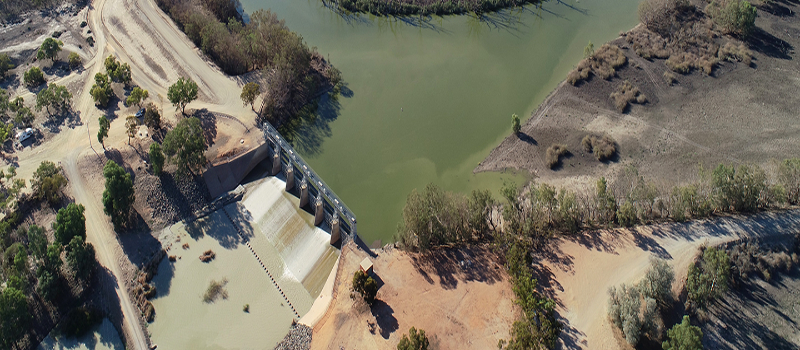 Main weir at Menindee Lakes in New South Wales.