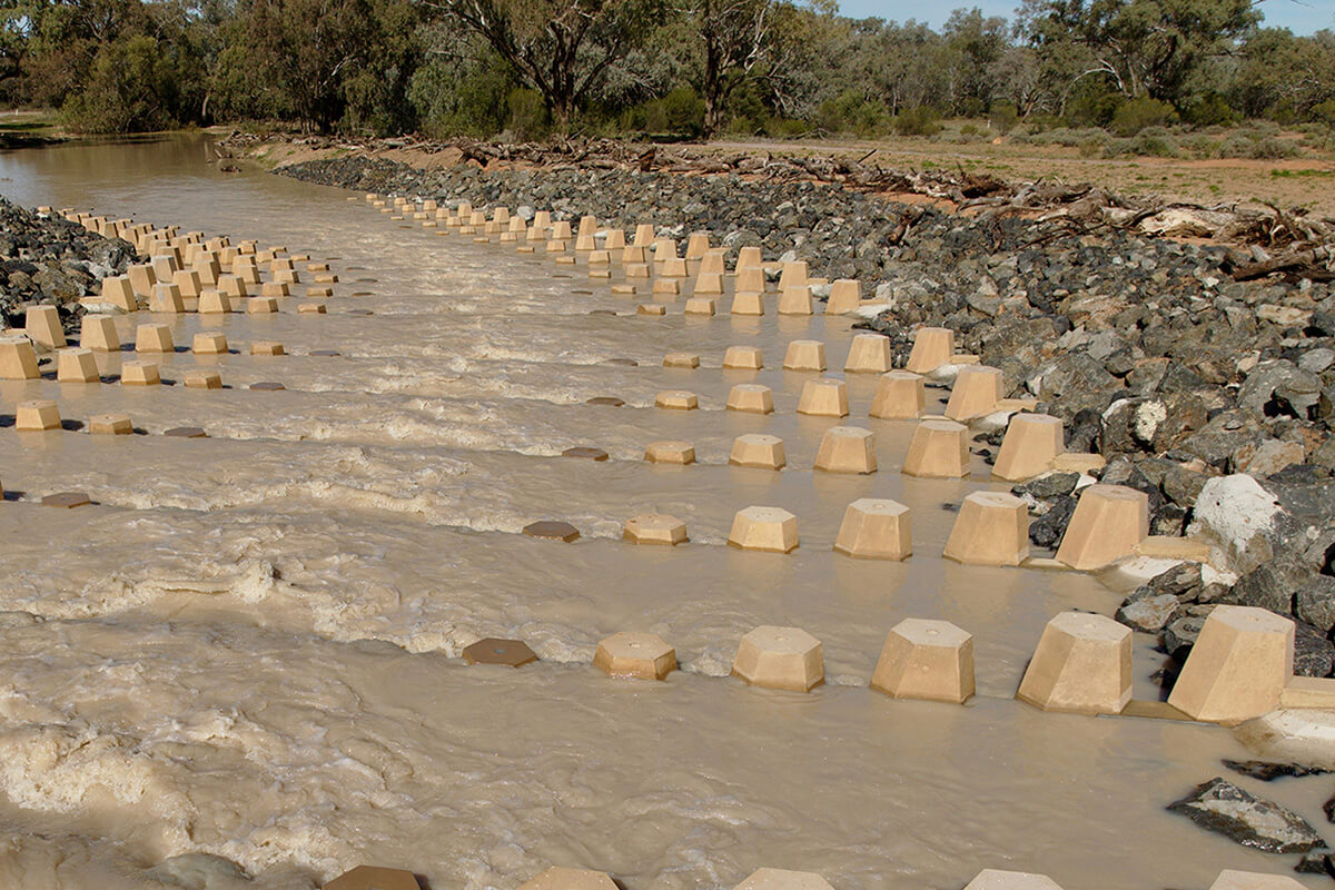 Baffled fishway made with rocks allowing movement of migratory native fish species.