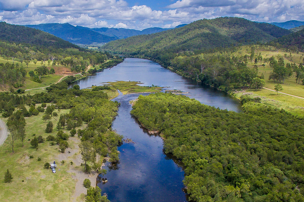 Scenic country views of the Mann River near Cangai, New South Wales