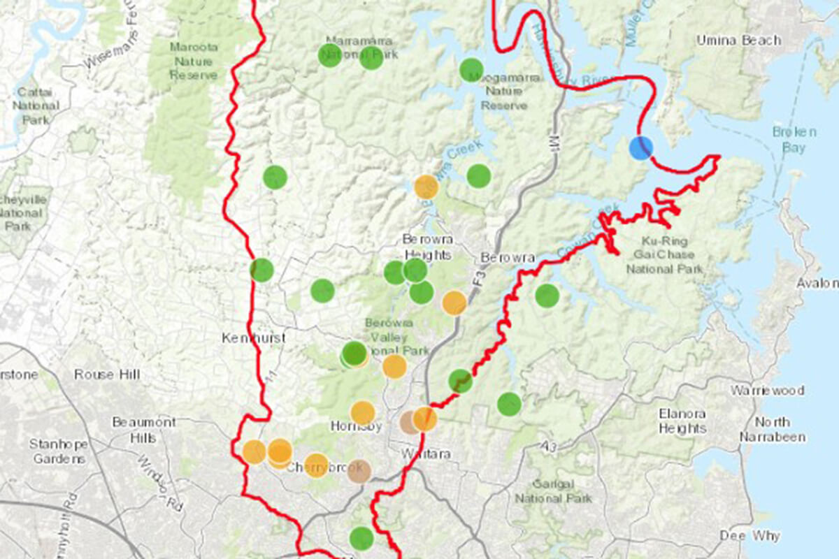 Hornsby water data map screen shot